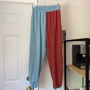 FIVE THE LABEL blue red two tone knit airbrushed jogger sweat cropped pants‎
